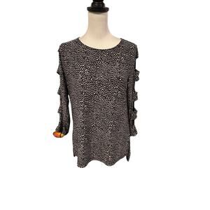 Anne Klein Gray Black White 3/4 Sleeve Top Medium